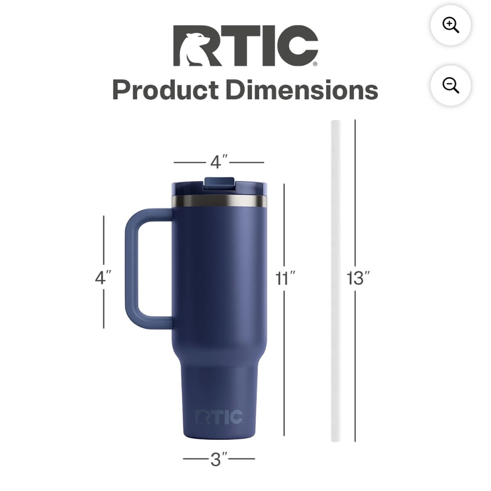 RTIC 40 oz Ceramic Lined Road Trip Tumbler, Leak-Resistant Lid with Straw, Navy - Picture 3 of 5